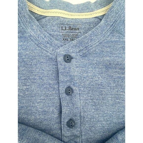 LL Bean Slightly Fitted Thick Button Henley Heather Blue Pima Cotton Sz XXL Tall - Picture 8 of 11